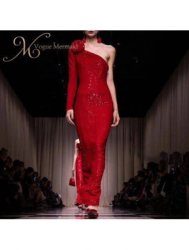 red sequin prom dress